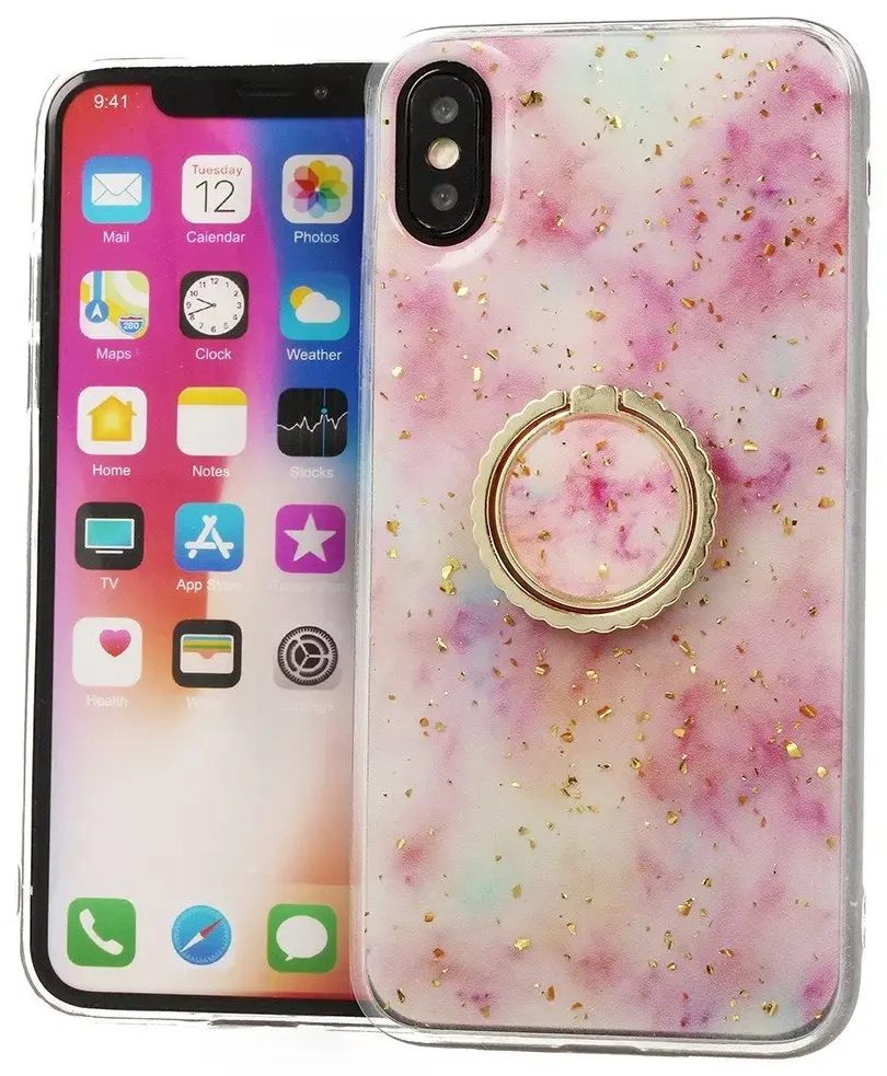 Fusion Marble Ring Back Case Silicone Case For Apple iPhone 12 Mini Pink
