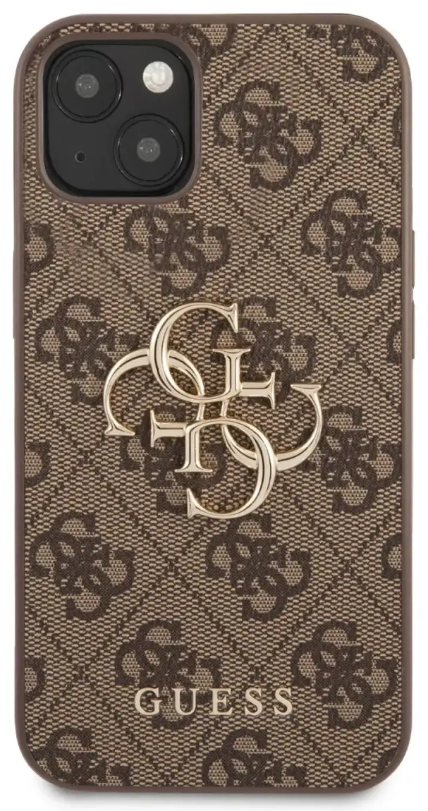 Guess PU 4G Metal Logo dėklas iPhone 13 rudas