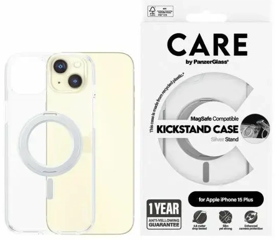 CARE by PanzerGlass Kickstand Case iPhone 15 Pro Max 6,7" MagSafe srebrny|silver 1415