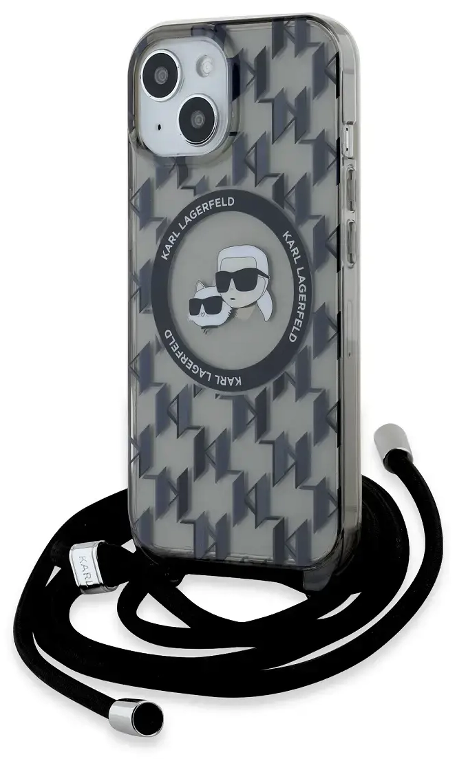 Karl Lagerfeld IML Monogram Crossbody K&CH Heads MagSafe Case for iPhone 15 Black