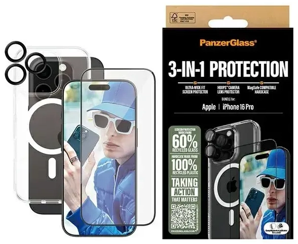 PanzerGlass Bundle 3in1 iPhone 16 Pro 6.3" D3O Hardcase + Screen Protector UWF+ Lens B1292+2862+1284