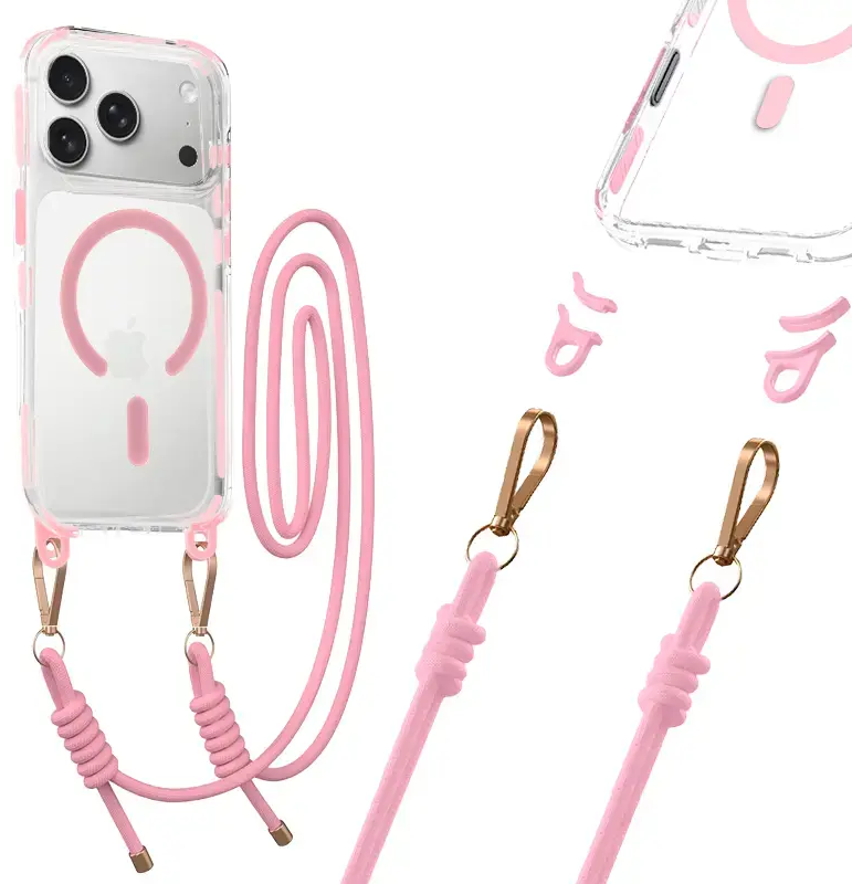 Tel Protect Strap Clear phone case for iPhone 17 Pro pink