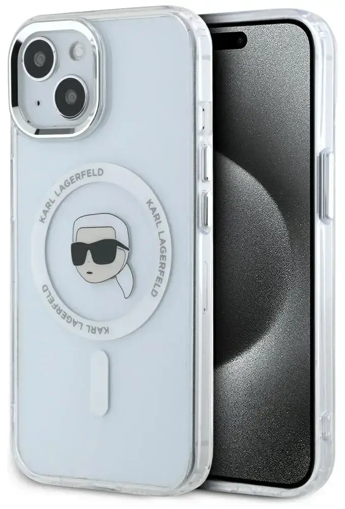 Etui Karl Lagerfeld IML Metal Karl Head   MagSafe do iPhone 15 Plus biały
