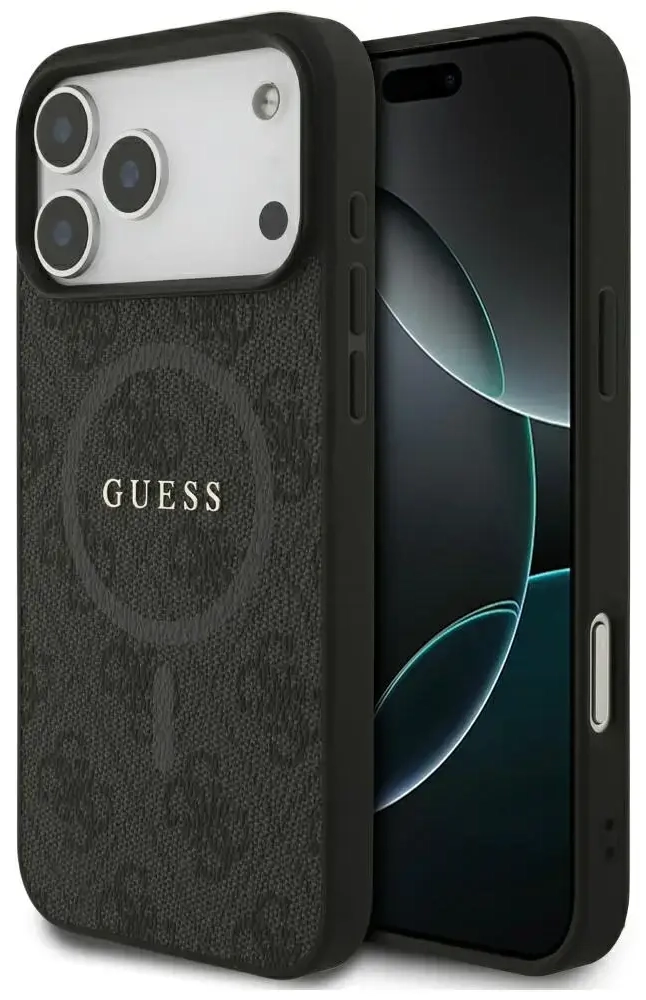Guess 4G Ring Classic Logo maciņš ar MagSafe atbalstu telefonam iPhone 17 Pro Max melns