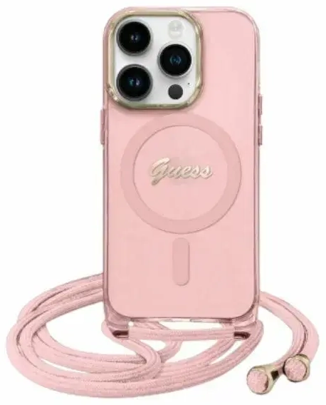 Guess GUHMP16SHCTSGNSP iPhone 16 6.1"     różowy|pink hardcase Crossbody Cord Script MagSafe
