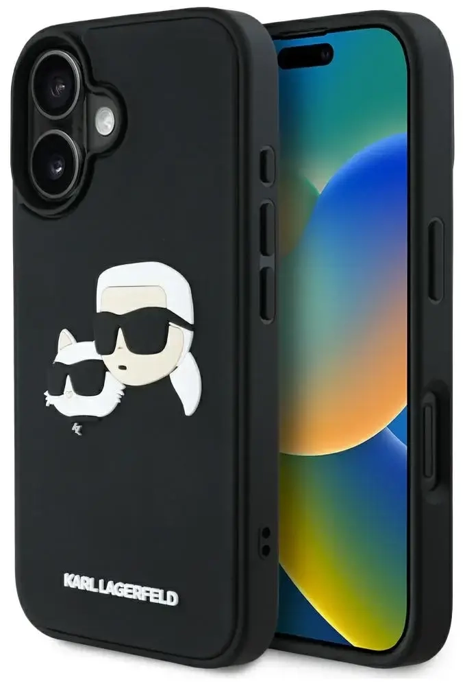 Etui Karl Lagerfeld HC 3D Rubber Double   Heads do iPhone 16 czarny