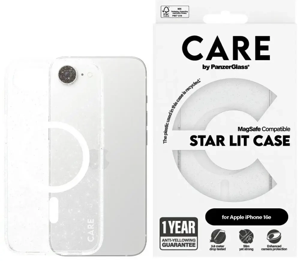 CARE by PanzerGlass Flagship Urban Combat StarLight White MagSafe ümbris iPhone 16e jaoks, läbipaistev