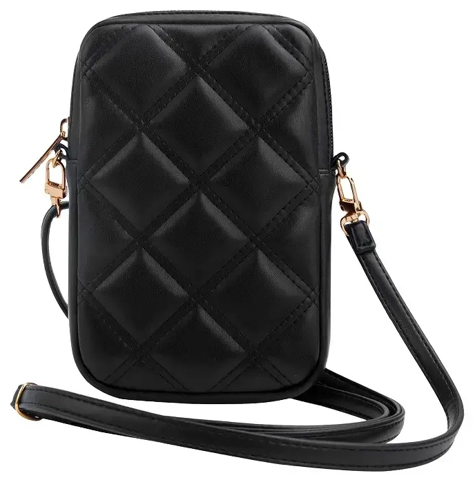Guess PU Quilted 4G Metal Logo Wallet Phone Bag Zipper Black